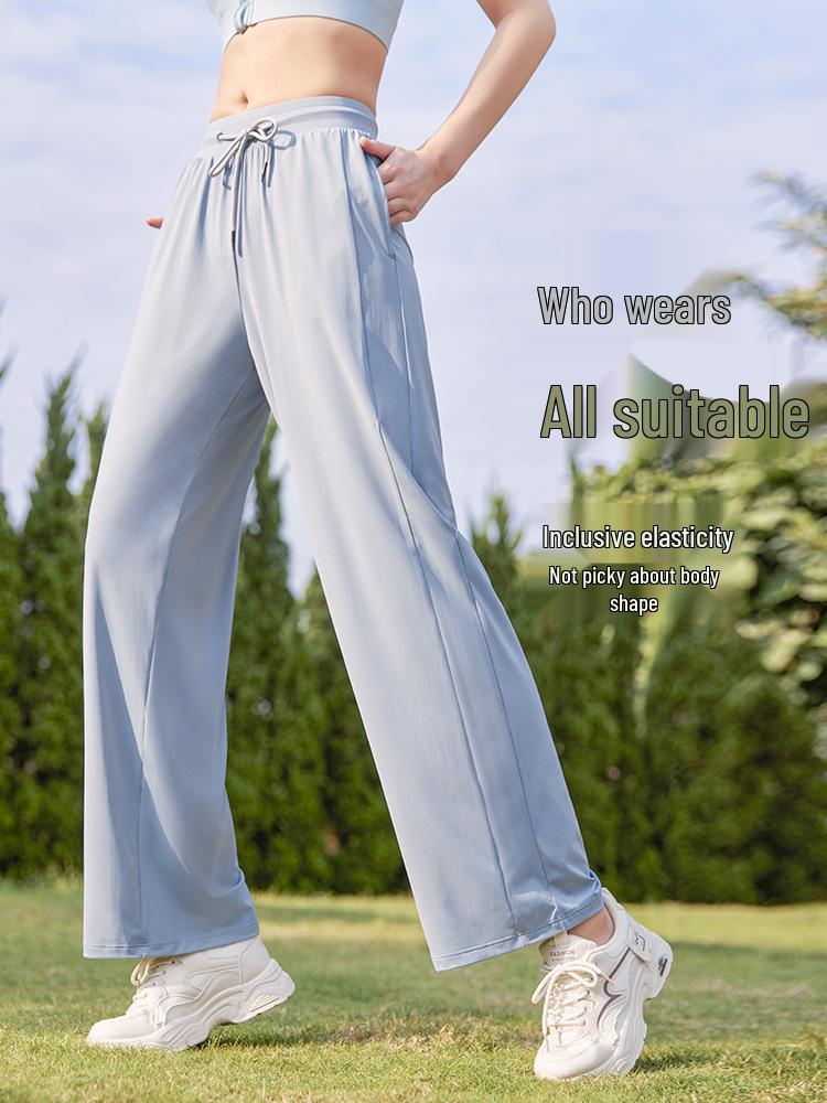 Plus Size Women's Sun Protection Nylon Draping Pants - Spring/Summer Casual Straight-Leg Slimming Wide-Leg Ice Silk.
