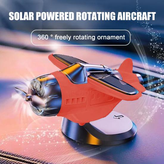Solar Powered Airplane Car Ornament Dashboard Aircraft Model with Suction Cup 360 Degrees  Rotating Propeller Center Console Drift Accessory