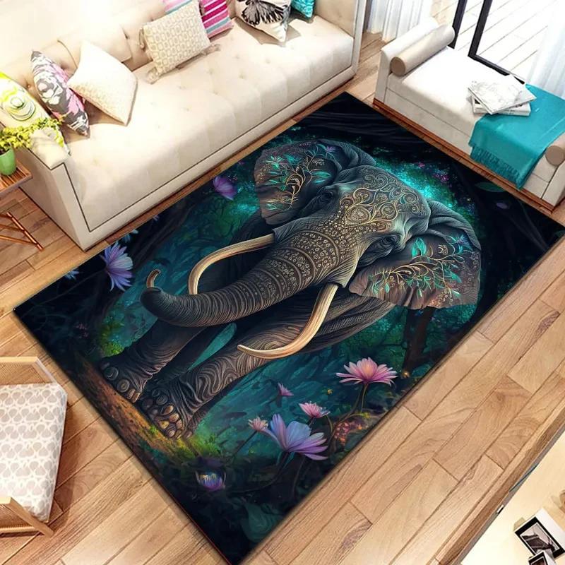 Fantasy Elephant Pattern Area Rug, Magic Wild Animal Anti-slip Carpet for Living Room Bedroom Home Decor Mat Room Decor Doormat