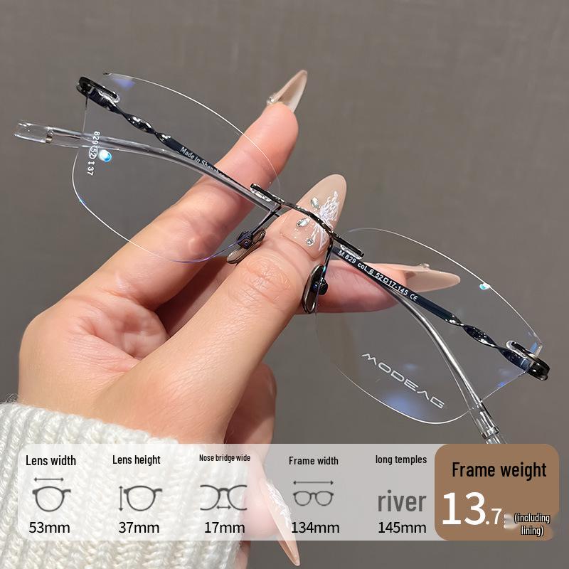 Damen Luxuriöse Ultraleichte Titan Myopie Cat-Eye Randlose Brille mit Schmetterlingsdesign