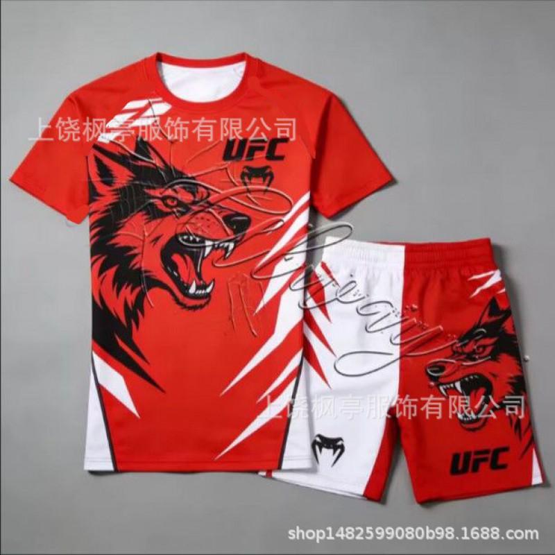 Mens UFC-Style MMA Training Set 3D Printed Short Sleeve T-Shirt Shorts Sportswear Casual Gym Wear