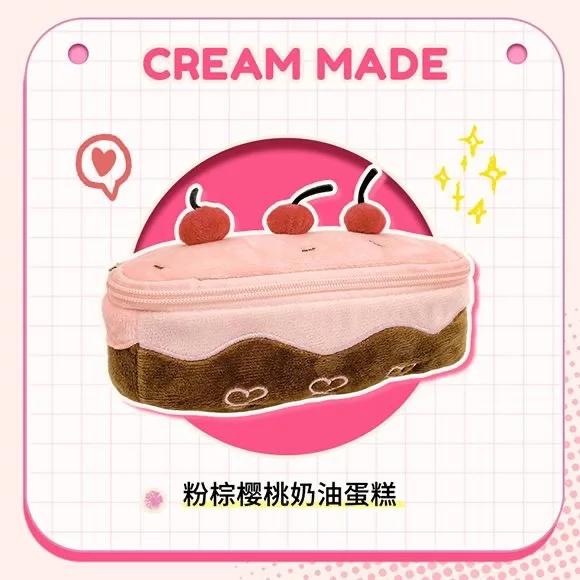 Kawaii Plush Pencil Case Large Capacity Cherry Cake Design Fuzzy Cute School Supplies Stationery Organizer Pouch Holder for Girl