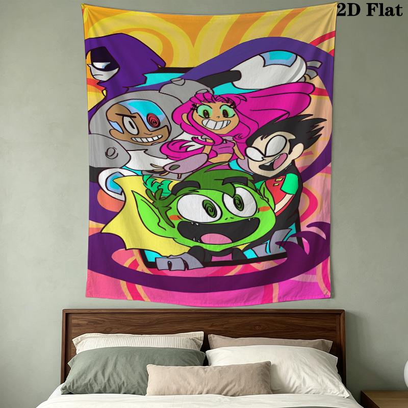 Teen Titans Wall Tapestry Aesthetic Wall Hanging Printed Fabric Blanket Decorative Tapestries For Bedroom Living Room Home Decor