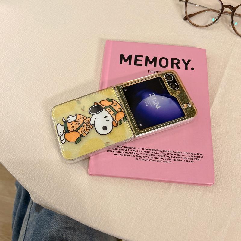 Cute Mango Watermelon Cartoon Snoopy Sparkling Folding Phone Case for Samsung ZFlip 5 6 7 Zflip5/6/7 Funny Fruit Snoopy Cover