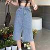 MODIQUE Summer Shorts Skirt Women Elastic Loose Casual Vintage Female A-Line Solid Sweet High Waisted Denim Skirt Blue