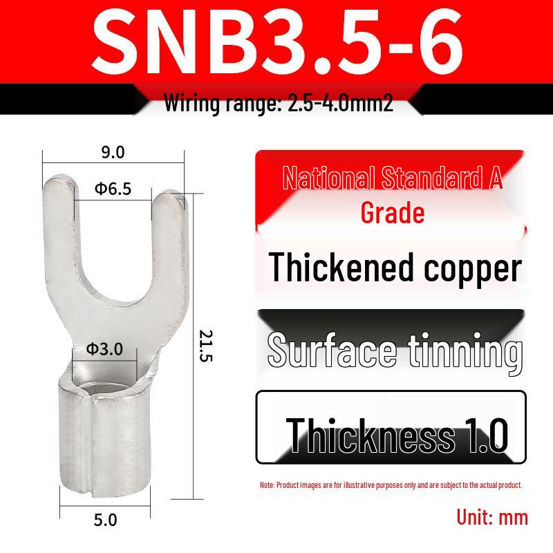 Grade A Fork & U-shaped Tin-Plated Copper Crimp Terminals - Purple, Cold Crimp, Thickened