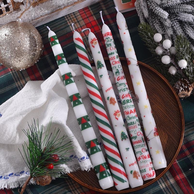 Printed Long Pole Candles European Romantic Candles Dinner Wedding Holiday Family Cross Border Smoke Free Candle Home Decorative