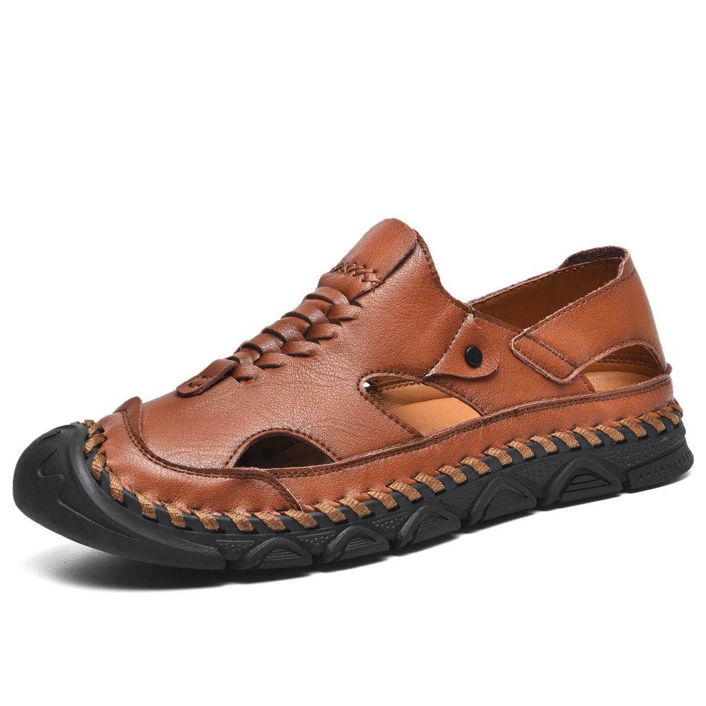 Popular Leather Cowhide Slippers Men's Summer and Summer Outdoor Men's Beach Sandals Men's Trend