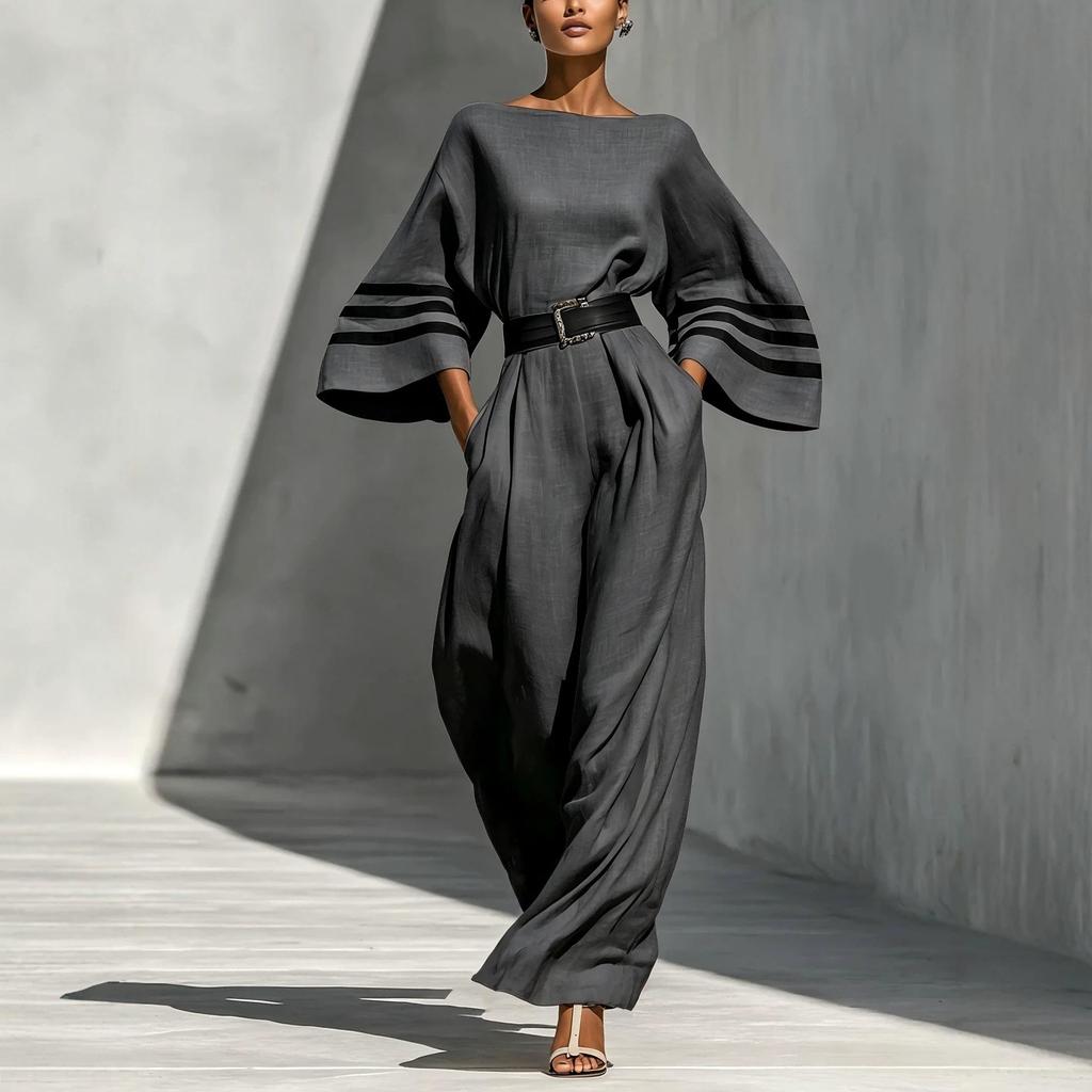 2026 European Spring/Summer Women's French Linen Blend Wide-Leg Jumpsuit