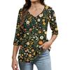Women's Tops Three-quarter Sleeve Shirt V-neck Loose Casual Shirt Print T-shirt