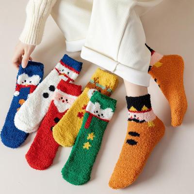 Women's Cute Christmas -Lined Mid-Calf Sleep Socks for Warm Home Lounging