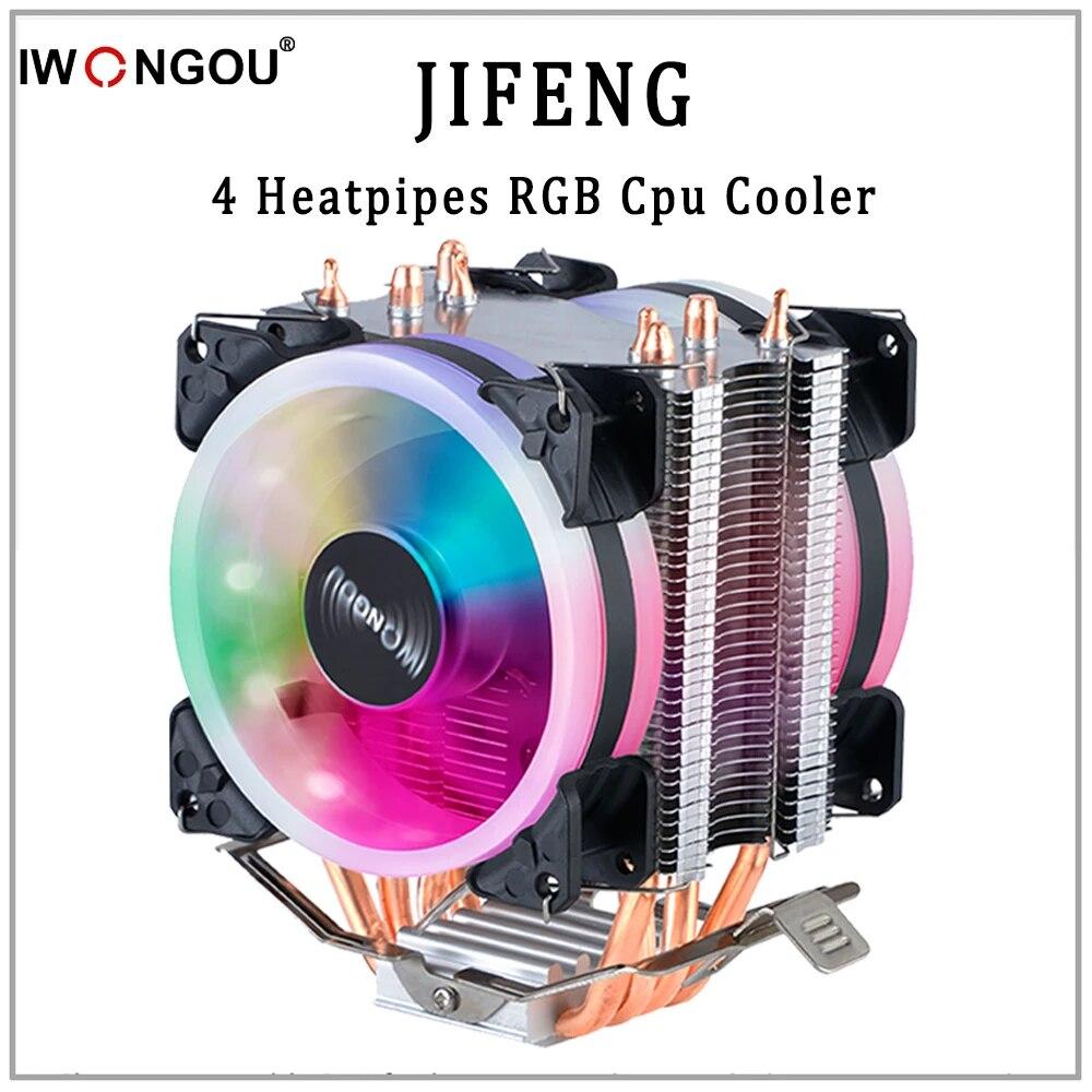 IWONGOU X99 Processor Cooler Am4 4 Heatpipes Radiator IWONGOU 4Pin PWM Cooling CPU 90mm RGB Fan for Intel Lga 2011/1366/1700/AMD
