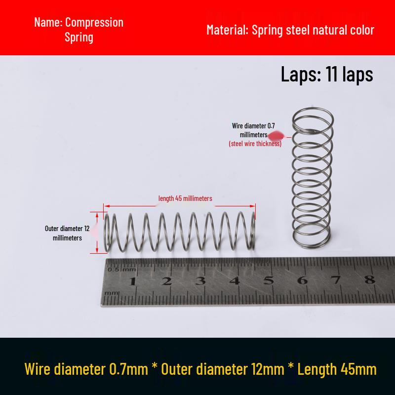 Druckfeder mit Rückstellfunktion aus Federstahl, 0,7 mm Drahtdurchmesser, 8-12 mm Außendurchmesser