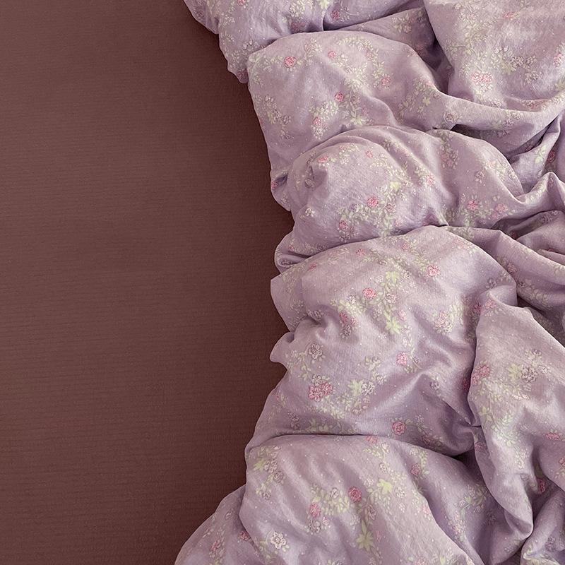 4 Piece Bedding Set Double Layer Gauze Quilt Cover Bed Sheet Pillow Cases Student Duvet Cover Fitted Sheet Soft Comfortable Bedding Set