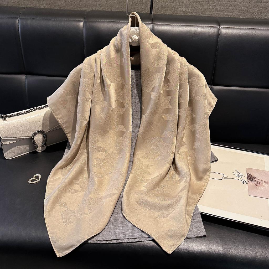 Fashion 90 Square Scarf Women'S Thousand Bird Grid Scarf Middle Eastern Headscarf Versatile Day Silk Cotton Silk Scarf Retro