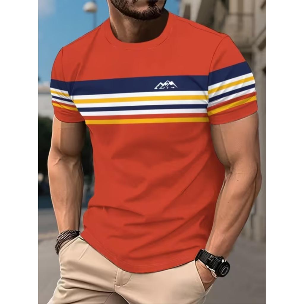 New Summer Men's Fashion T-shirt Personality Geometric Pattern Printed Men's T-shirt Top