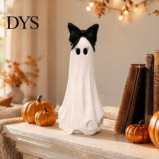 Spooky Season Decorations Cute Ghost Resin Ornament, Matte Finish Desktop Figurine, Decorative Decor for Living Room Halloween Statue Home Entrance