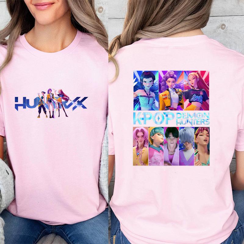 Fashion Korean Short Sleeved T-shirt for Women Clothes Short Sleeved Tees Kpop Demon Hunter HuntrX Oversized Top Y2K Clothing