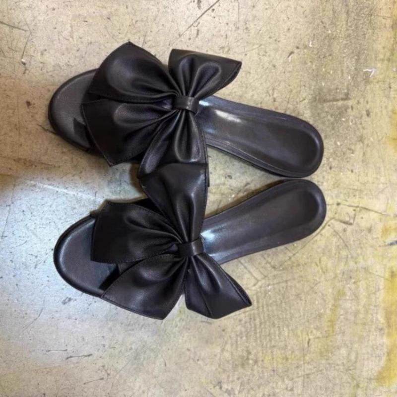 Fashion Fashion Big Butterfly Knot Flat Slippers Summer New Round Head Open Toe Soft Sole Anti-slip Wear-resistant Sandals