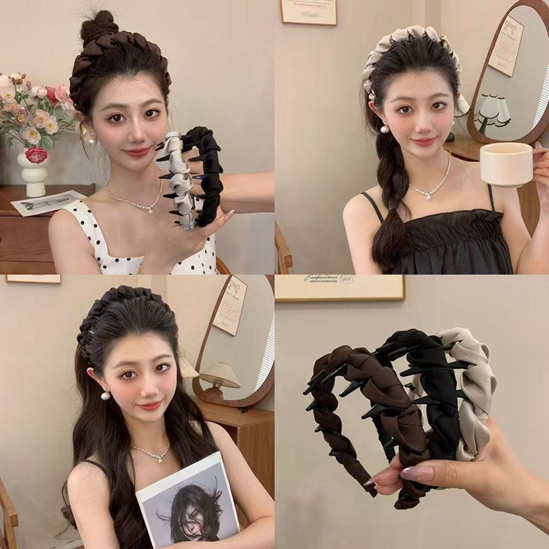 New Elegant Design Solid Color Hair Hoop Tie Korean Satin Wide Hairband Headbands For Women Hair Accessories Headdress Gifts