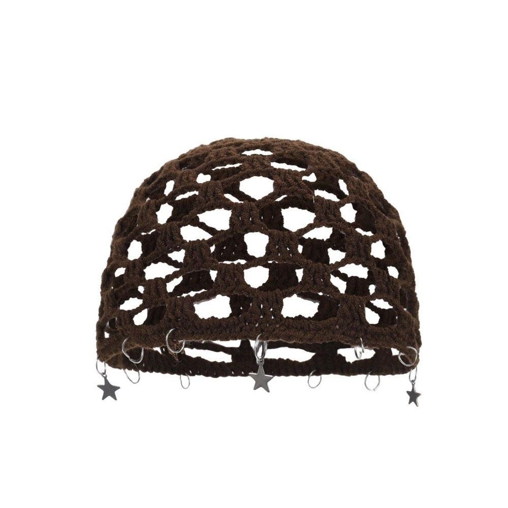 Bohemian Style Crochet Hollow Knitted Hat Star Tassels Ethnic Style Hat Apparel Accessories