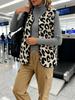 2025 Women's Leopard Print Button-Front Plush Vest - European/American Autumn/Winter Fashion