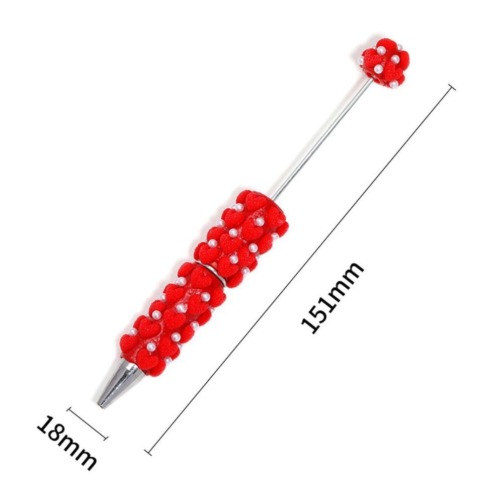Pearl DIY Clay Heart Bead Pen Full Diamond Smooth Writing Flocked Heart Beaded Pen Handmade Glitter Bead Beaded Ballpoint Pen