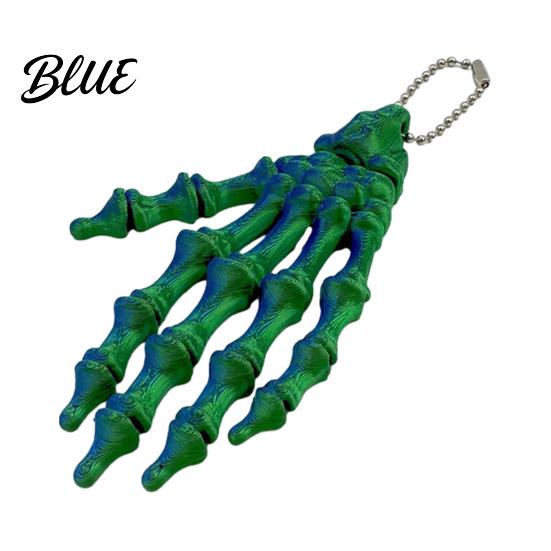 Skeleton Hand Charm Keychain with Hanging Chain 3D Printed Ornament Movable Keychain Joint Design Skull Palm Stress Relief Toy for Halloween