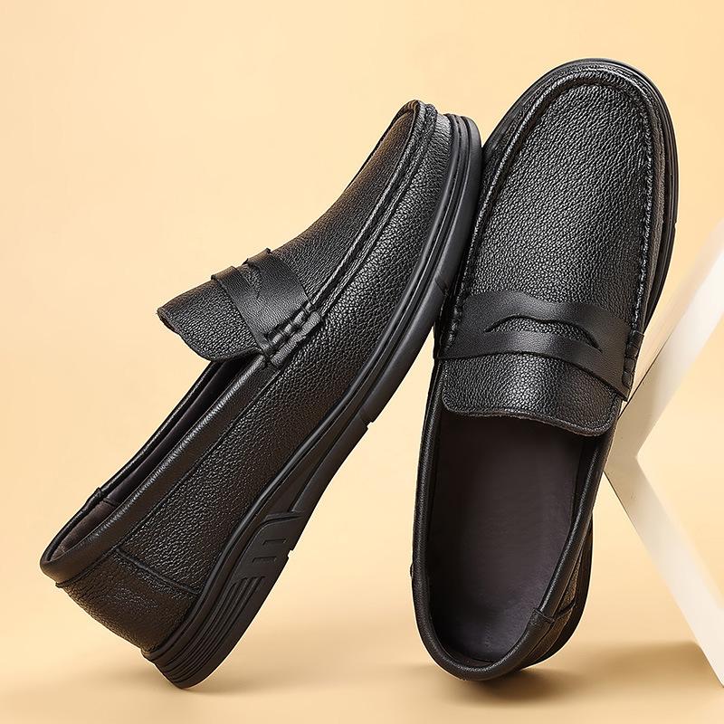 Autumn new sheepskin men's shoes leather shoes men's one-pedal casual shoes men's genuine leather middle-aged male dad soft-soled single shoes