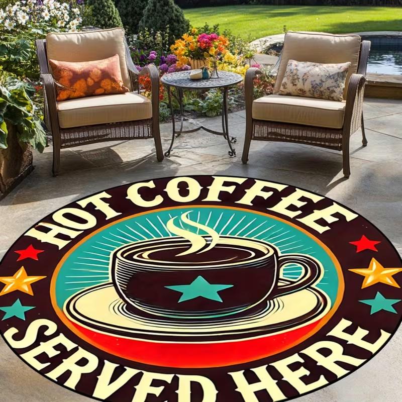 

Vintage Retro Letter Print Round Area Rug Rustic Coffee Shop Themed Non-Slip Floor Carpet Outdoor Patio Decor Mat for Porch 80cm x 80cm