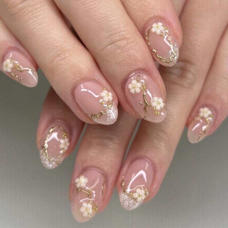 

Quick Application Press On Artificial Nail With Comfort Curved 3D Flower Designs False Nail For Daily Wear Decors 1