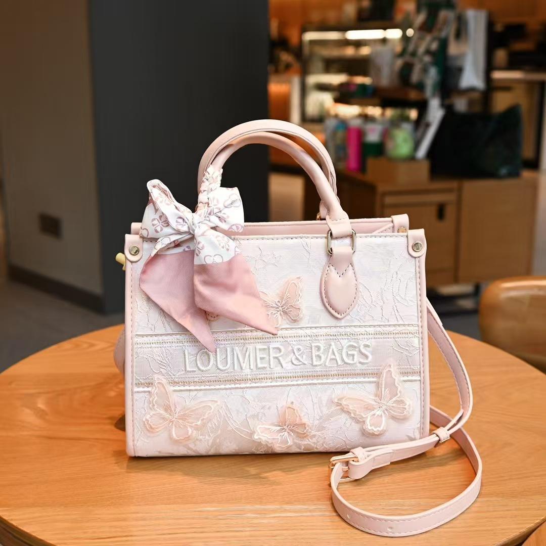 New Butterfly Embroidered Tote Bag Large Capacity Commuter Casual Style Women s Bag