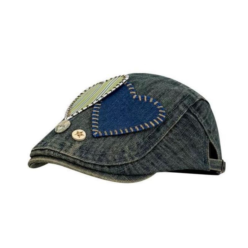 

Ранняя осень новая любовь нашивка пуговица джинсовая кепка с козырьком женская берет head circumference 54-59CM темно-синий