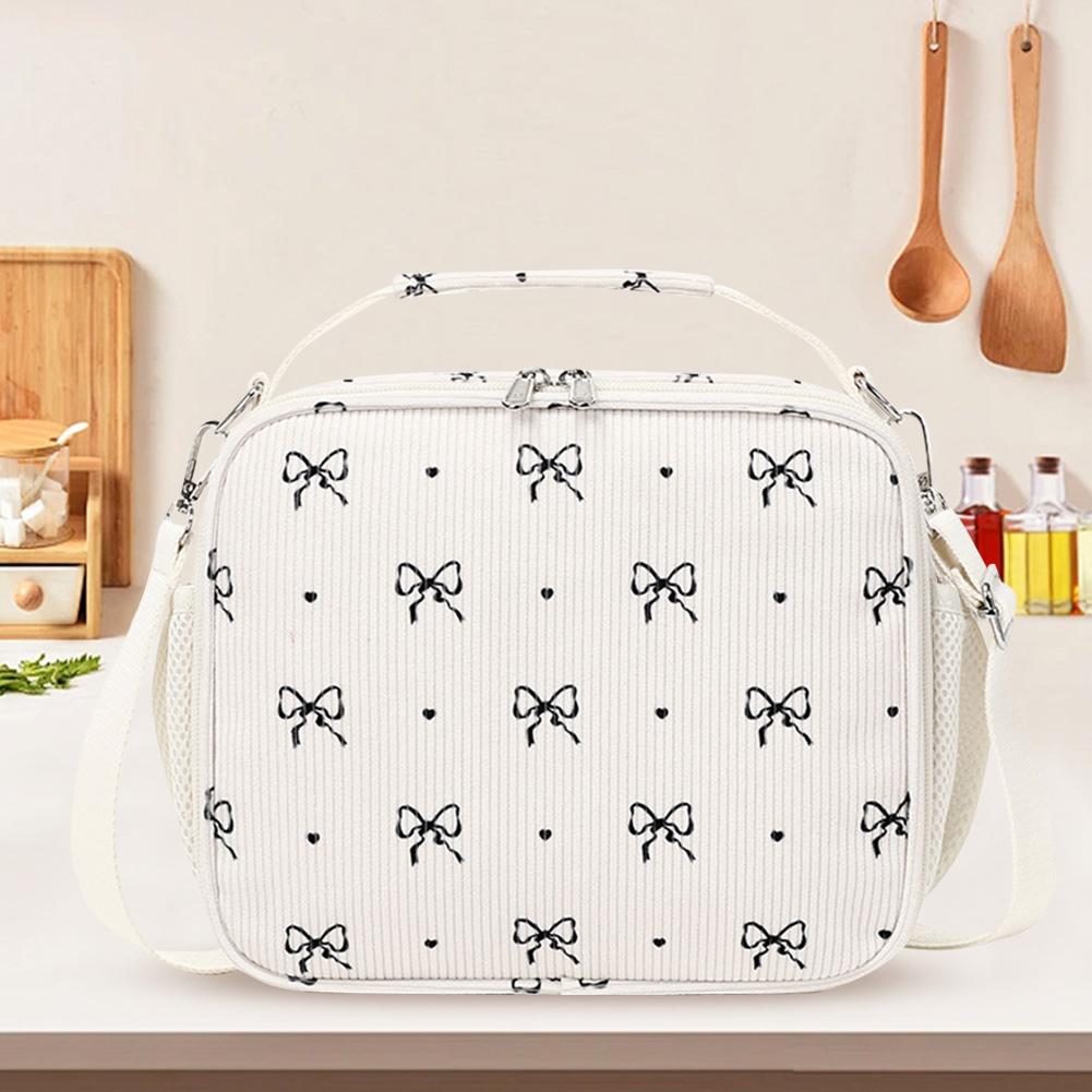 

Corduroy Insulated Lunch Bags Large Picnic Food Pouch Floral Printed Lunch Tote Bag for Picnic School Work Travel
