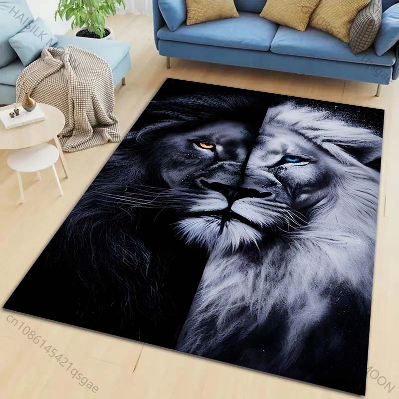1PC Black and White Lion Art Carpet for Living Room Bedroom Sofa Home Decor Rus Non-slip Floor Mat Luxury Gift Multiple Sizes
