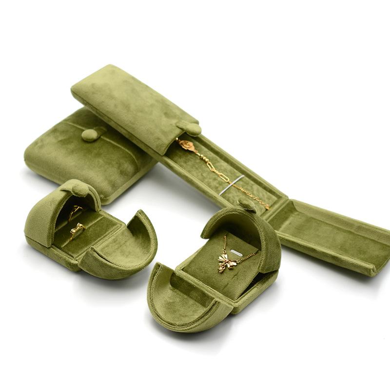 Double Opening Grass Green Velvet Jewelry Box For Rings Earrings Necklaces Bracelets And Bangles Elegant Jewelry Packaging Storage Solution