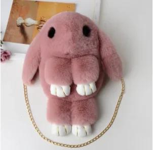 Cute Fluffy Rabbit Fur Pompoms Chain Bag Women Cartoon Rabbit Sling Bag Fluffy Bunny Shoulder Plush Backpack Girls Birthday Gift