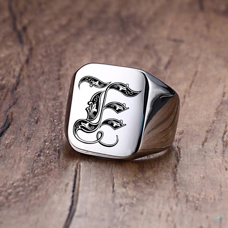 Vnox Retro-Initialen-Siegelring für Männer, 18 mm, sperrig, schwerer Stempel, männliches Band, Edelstahl, Buchstaben, individueller Schmuck, Geschenk für Ihn