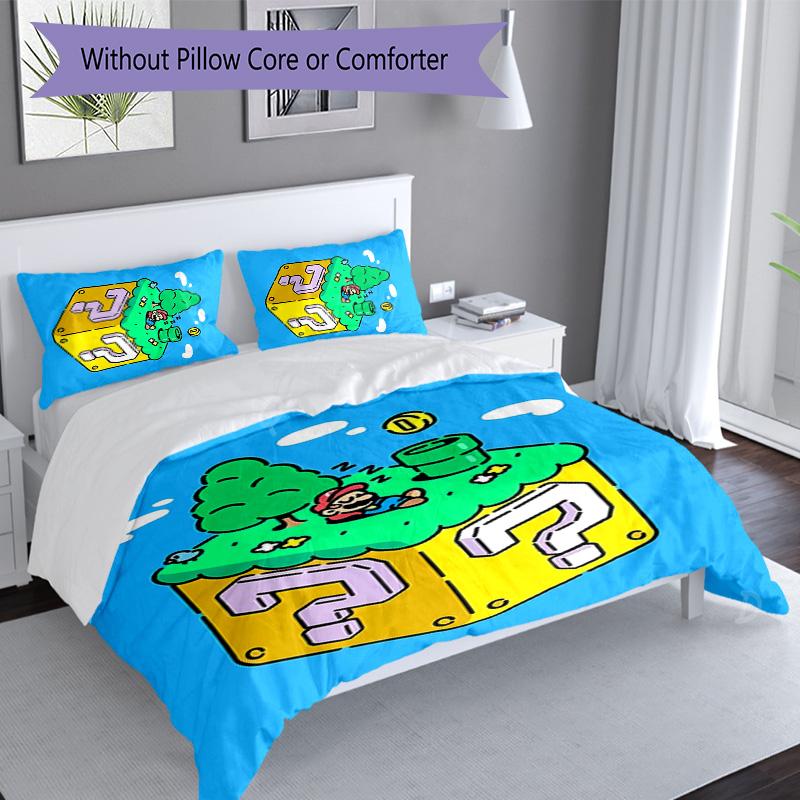 3pcs Super Mario pattern bedding set duvet cover set includes duvet cover &pillowcases, perfect all season bedroom decoration & gift