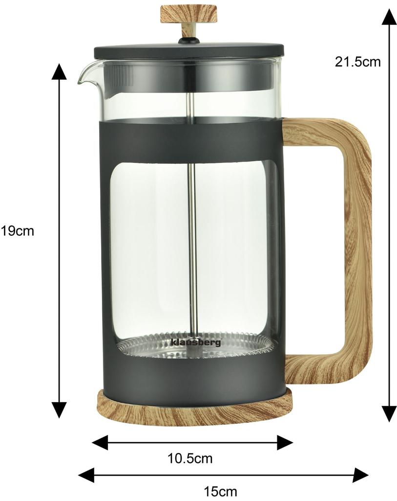 Zaparzacz do kawy/herbaty 1.0L French Press drewniany uchwyt KLAUSBERG KB-7681