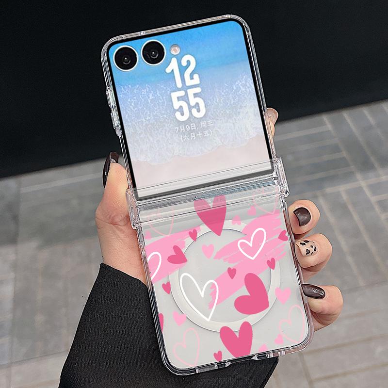 Modern Love Hearts Print Case For Samsung Galaxy Z Flip 8 7 FE 6 5 Z Flip8 Flip7 Flip6 Magnetic Clear Hard PC Folding Phone Cover