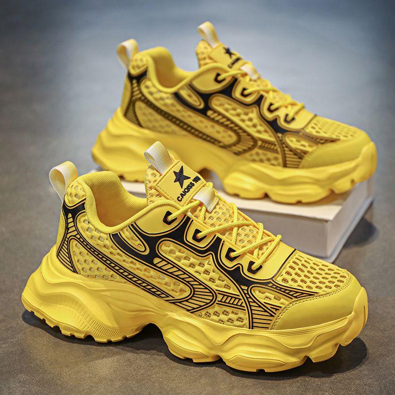 Fashion Yellow Male Sports Shoes Low-Top Mesh Upper Breathable Comfortable Athletic Light Walking On Sale Gym Jump Men's Casual Sneakers
