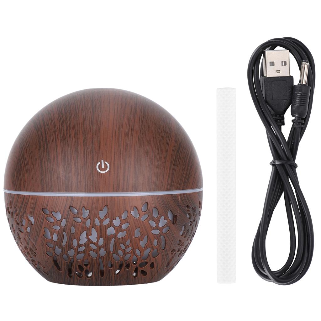 130ml Humidifier Aroma Air Diffuser Hollow Out USB 7 Color Light Low Noise Humidifier (Dark Wooden Grain)