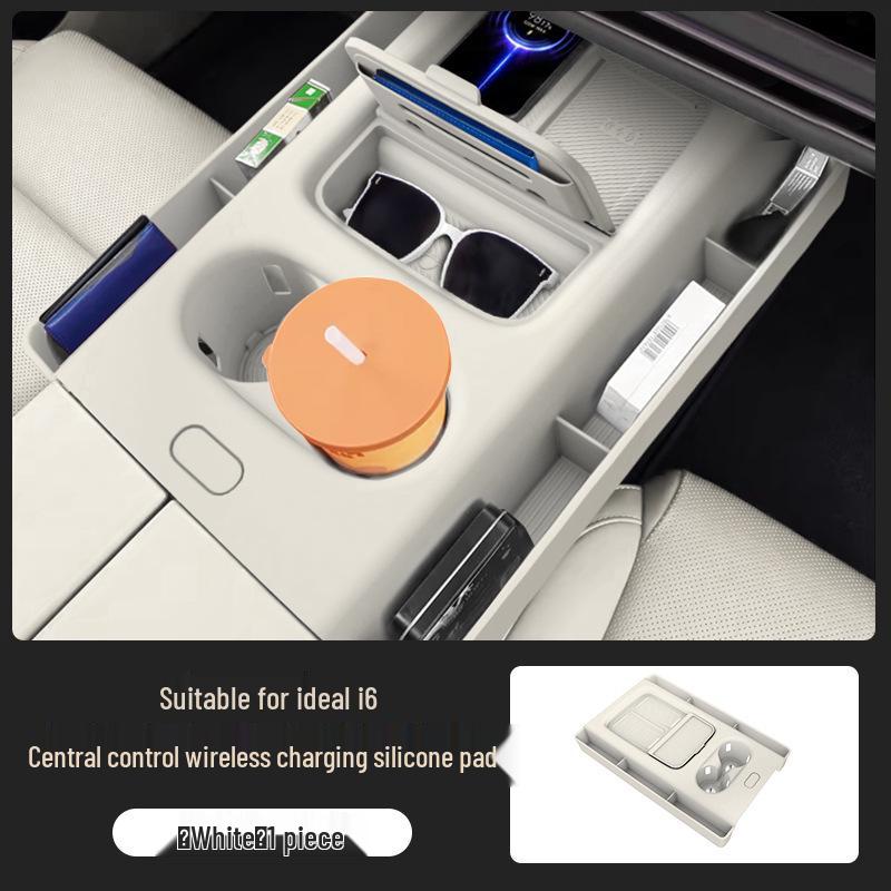 Li Auto i6 Wireless Charging Center Console Silicone Pad with Pocket for Water Bottle Protection