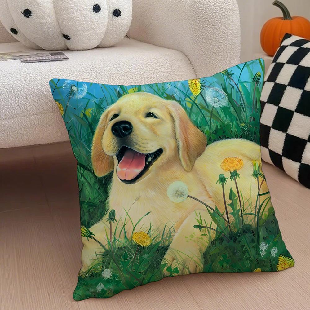 Labrador Retriever Cushion Cover Linen Pillow Case Soft Breathable Protective Couch Room Decoration
