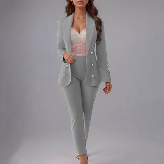 Dámský kalhotový kostým Set dvouřadé sako 2 kusy Businessový outfit Dámský kancelářský pracovní sako a kalhoty set