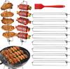 8 PCS Chicken Wing Grill Rails + Red Silicone Brush – Stainless Steel Clamping Set for Even Cooking, Outdoor Barbecue & Picnic