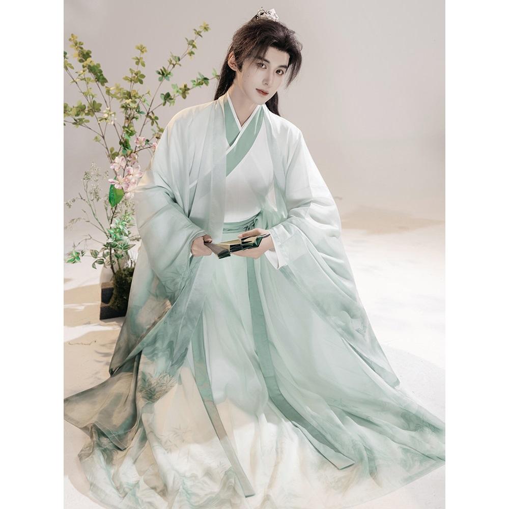 Men's Ink Wash Chinese Hanfu Traditional Wei-Jin Style Scholar Cosplay Costume