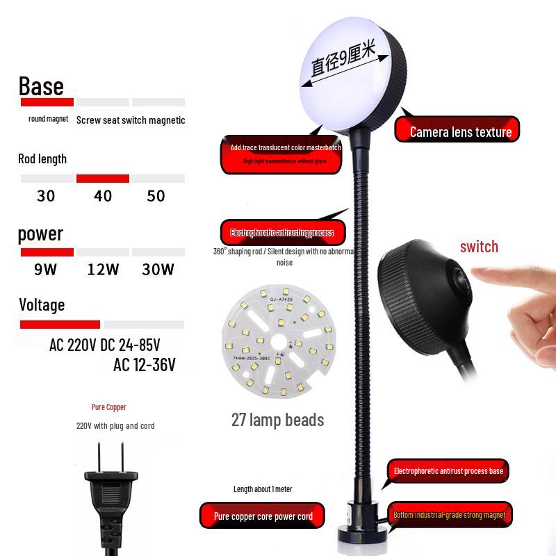 LED Work Light with Magnetic Base for Machine Tools - 220V, 24V