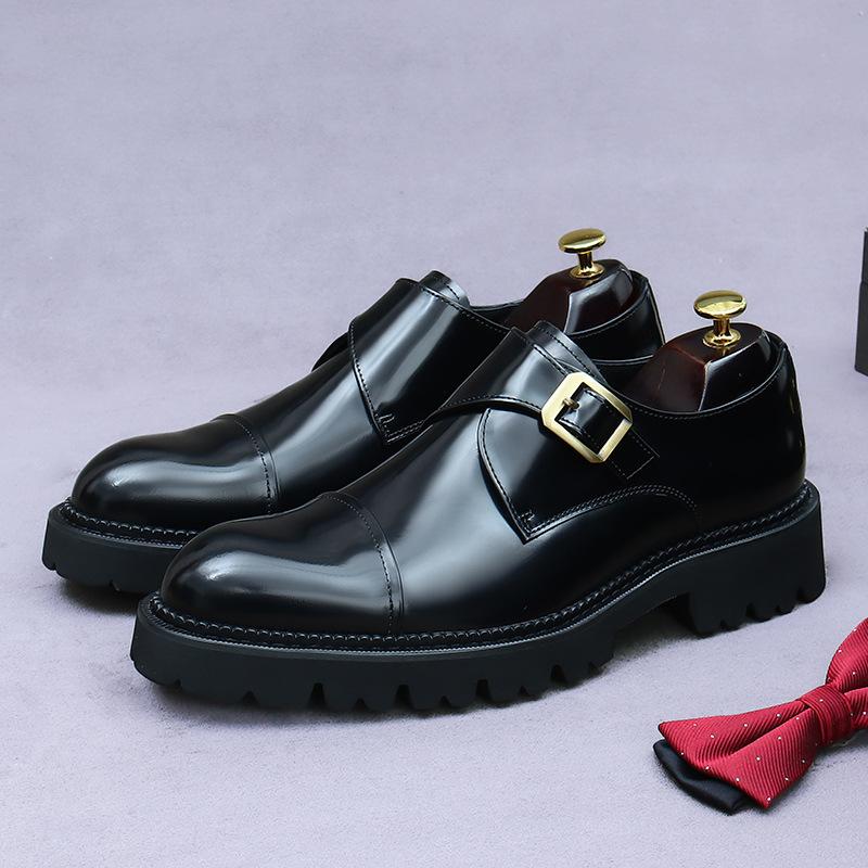 Thick-soled Heightening Leather Shoes Men's Business Dress Cowhide Inner Leather Buckle Light Feet